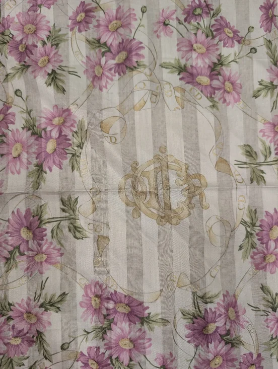 Christian Dior Floral Pink & Cream Striped Scarf - Picture 4 of 4